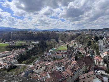 High angle view of townscape against sky