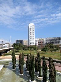 Panoramic shot of modern buildings against sky