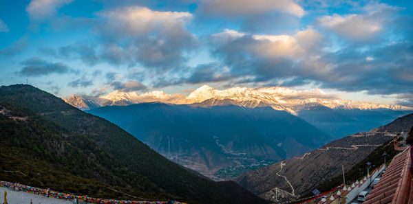 Scenic view of snowcapped mountains against sky