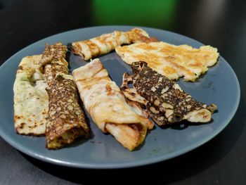 High angle view of breakfast served in plate