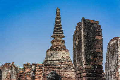 Low angle view of temple against clear blue sky