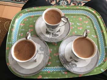 High angle view of coffee on table