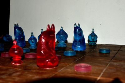 Full frame shot of chess pieces on table