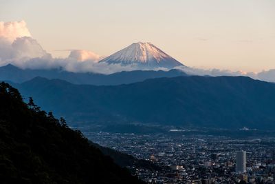 Scenic view of snowcapped mountain against sky