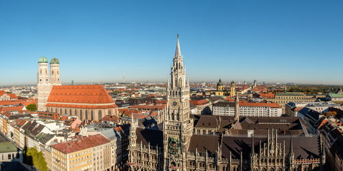 New city hall with frauenkirche in munich cityscape