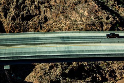 High angle view of road by mountain