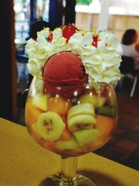 Close-up of ice cream on table