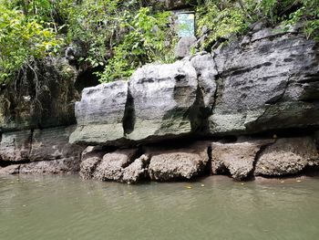 Rock formation by river
