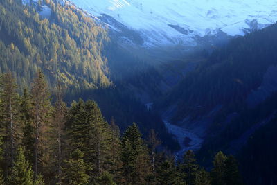 Scenic view of mountains against sky during winter