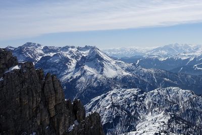 Scenic view of snowcapped mountains against sky