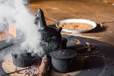 High angle view of food on table