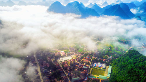 High angle view of trees against sky