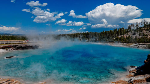 Hot spring against sky at yellowstone national park