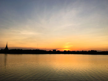 Scenic view of lake against sky during sunset