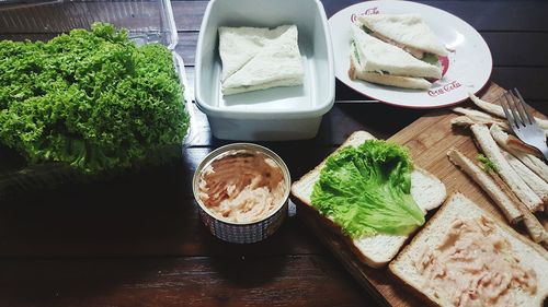 High angle view of food on table