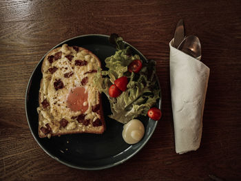 High angle view of breakfast on table