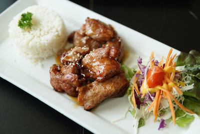 Close-up of food served in plate