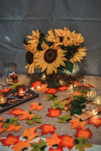 Close-up of flowers in vase on table