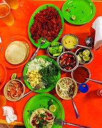 High angle view of candies in bowl