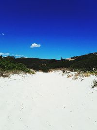 Scenic view of landscape against clear blue sky