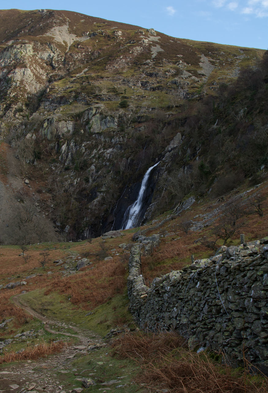 SCENIC VIEW OF WATERFALL ON MOUNTAIN