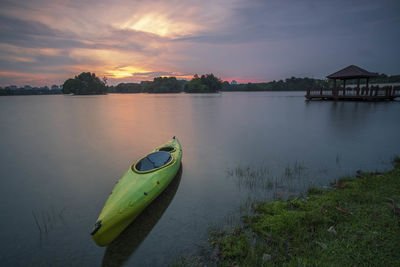 Scenic view of lake against sky during sunset