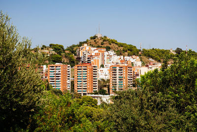 View of townscape against clear sky