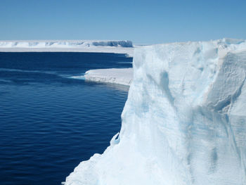 Scenic view of sea against clear sky during winter