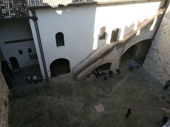 People in front of building