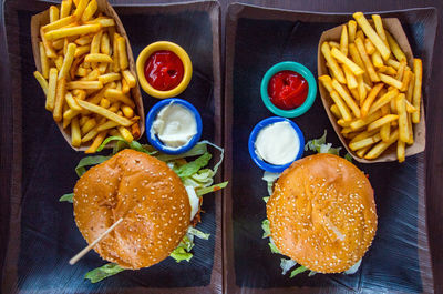 High angle view of food on table