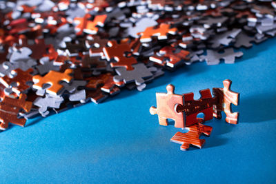 High angle view of toys on table