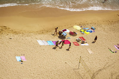 High angle view of people on beach