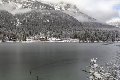 Scenic view of snowcapped mountains and lake against sky