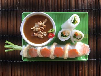 Close-up of food served on table