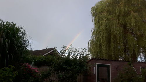 Rainbow over houses against clear sky