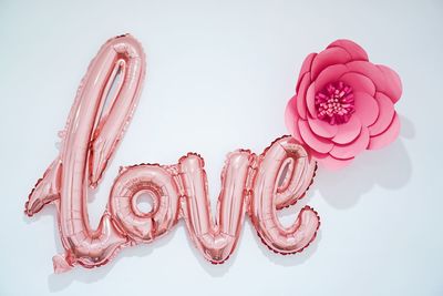 High angle view of pink roses against white background