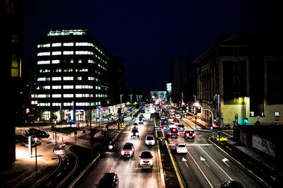 High angle view of traffic on road at night