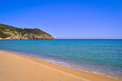 Scenic view of sea against clear blue sky