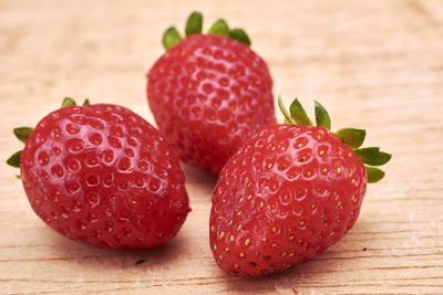 Close-up of strawberries on table