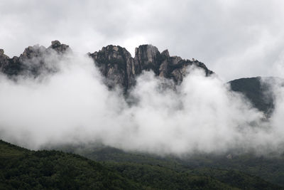 Scenic view of waterfall against sky