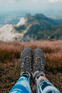 Low section of person legs on land