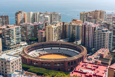 High angle view of buildings in city