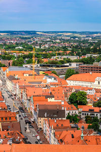 High angle view of townscape against sky