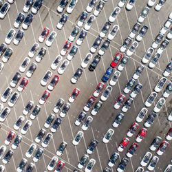 Aerial view of cars parked at parking lot