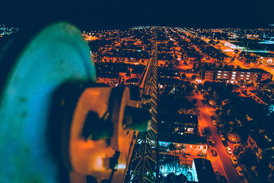 Aerial view of illuminated cityscape at night