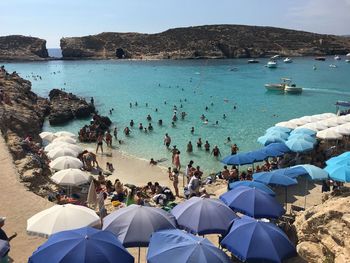 High angle view of people on beach