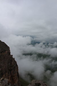 Scenic view of mountains against cloudy sky