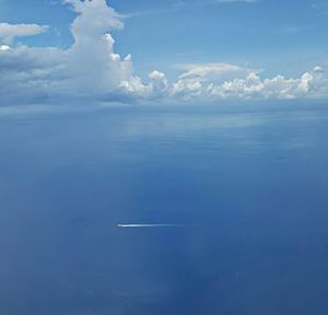 Scenic view of sea against blue sky