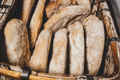 Freshly baked bread loves in a basket.