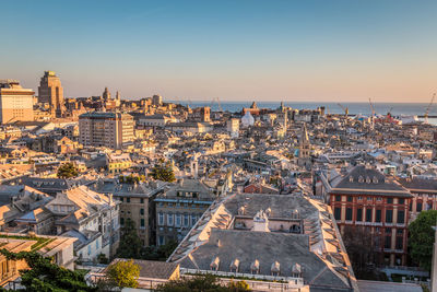 High angle view of buildings in city